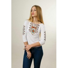 Embroidered t-shirt with 3/4 sleeves "Colourful" on white